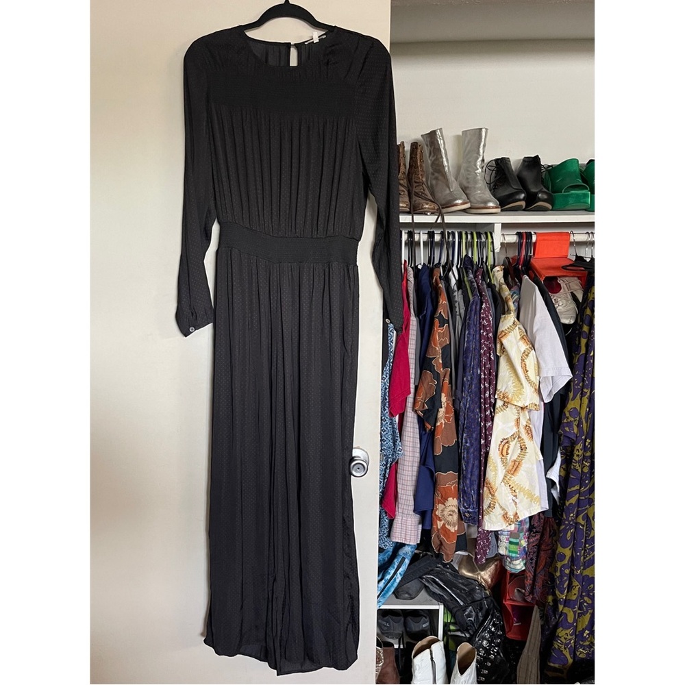 Maijie Long Sleeve Black Polka Dot Jumpsuit Wide Leg Palazzo sz L